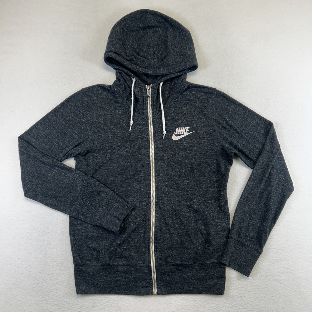 Nike Hoodie Womens S Gray Full Zip Lightweight Jersey Logo Pockets Sportswear